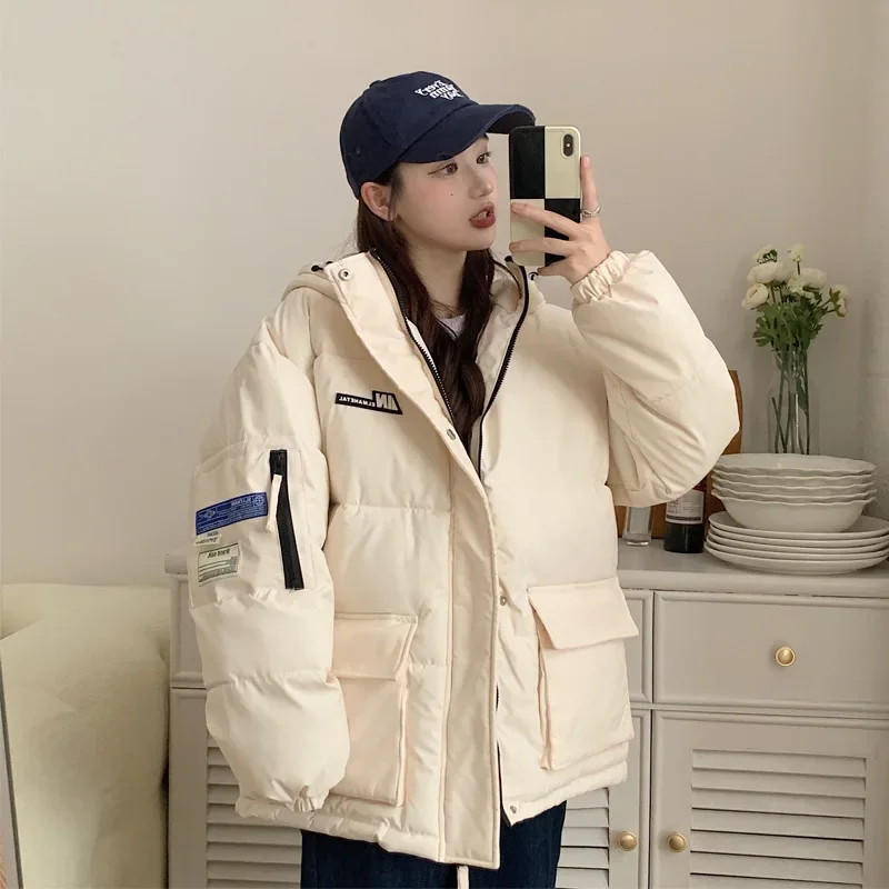 Women Jackets Stand Collar Hooded Parkas White Cotton Korean Autumn Winter Maxi Quilted Coats Pockets Warm 2024 Outwear Jackete