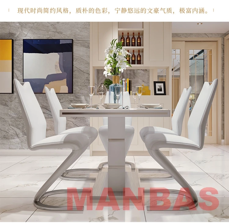 Mesa De Comedor Linlamlim De acero inoxidable con pintura blanca y 6 sillas, Mesas De Comedor para comedor, muebles modernos De cocina para el hogar