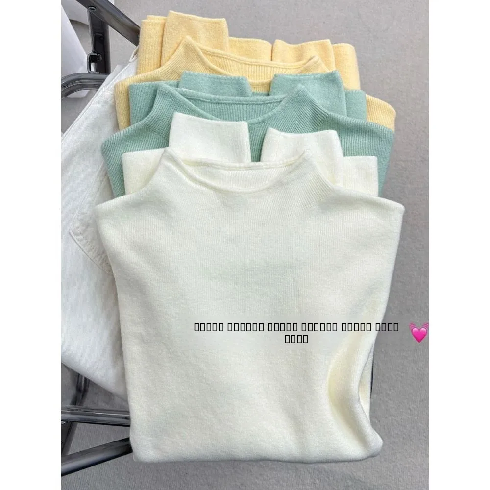 

Soft Cozy Knitted Base Layer Top Women's Faion Autumn Winter Small Stand Collar Inner Wear Slim Fit Long Sve Pure Color