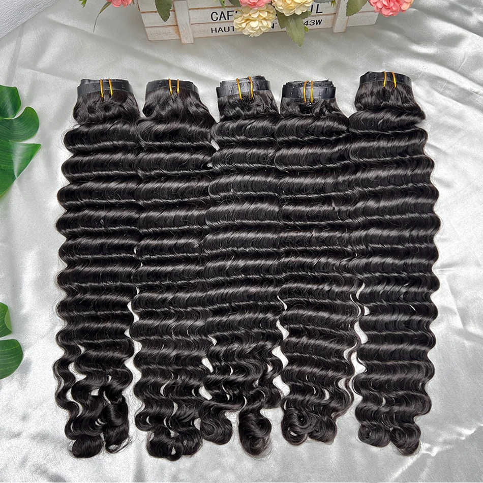 Deep Wave Human Hair Clip Ins Hair Extensions #1B Natural Black Color 100grams/Set 7pcs Seamless PU Weft 100% Virgin Human Hair