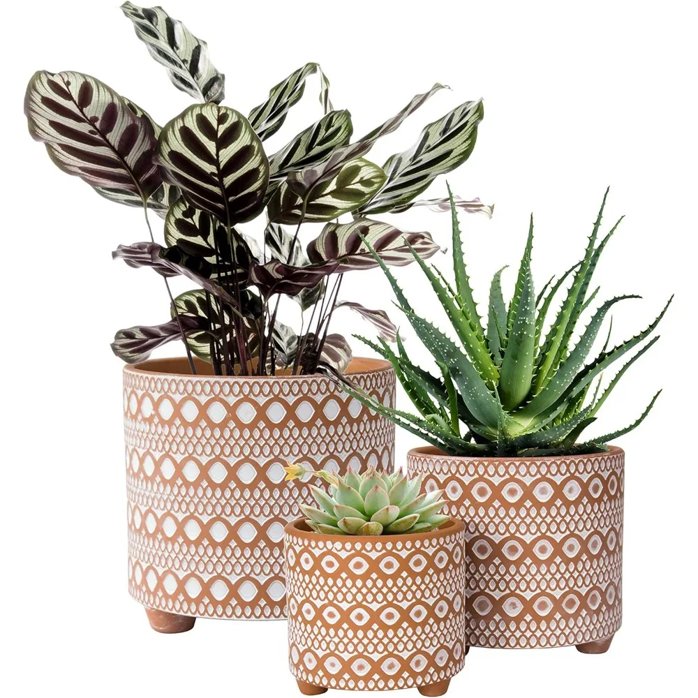 Terracotta Planter Pots, 4 Inch & 6 Inch & 8 Inch, Modern Design Plants Pot with Drainage Hole