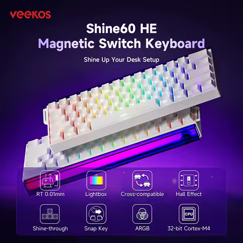 AKKO x Veekos Shine60 HE Magnetic Switch Keyboard 60% Rapid Trigger Keboard RT 0.01mm Snap Key Custom Keyboard for Esports Gamer
