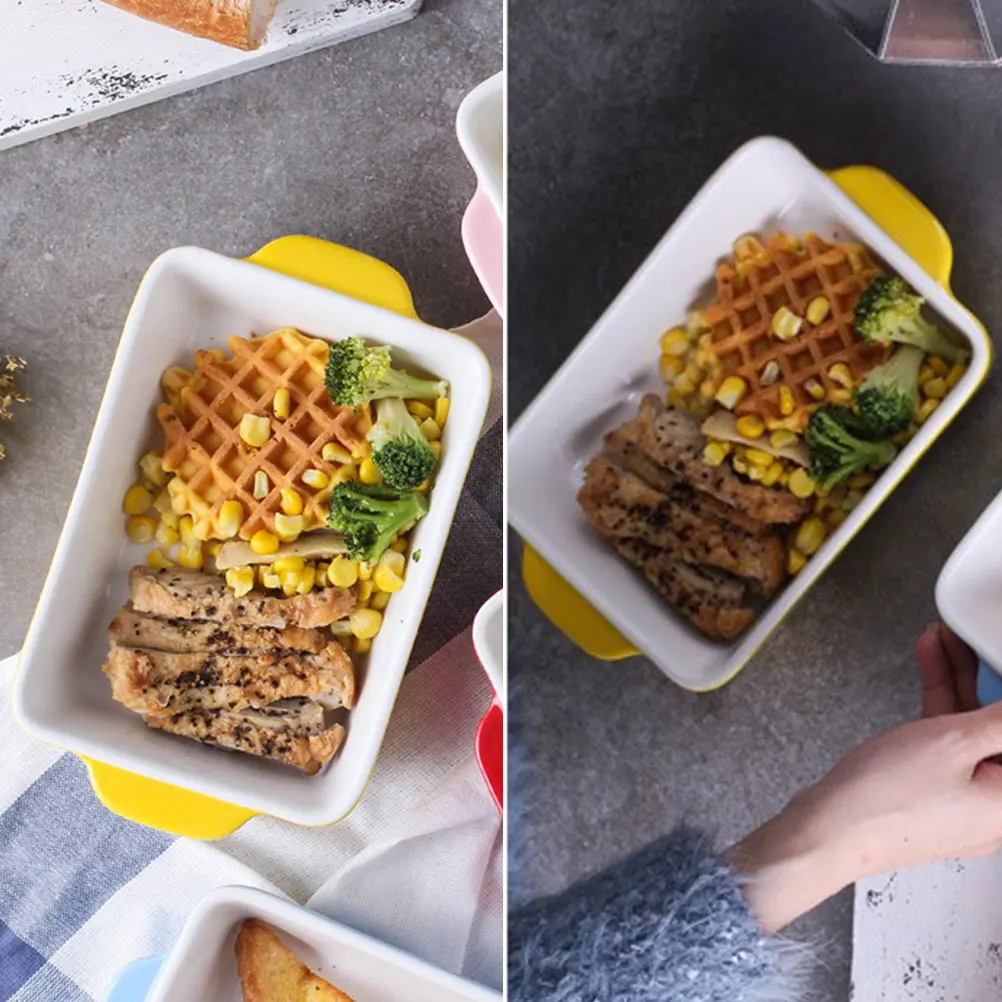 

Rectangular Baking Pan Premium Pottery Microwave Oven Safe Ceramic Tray for Healthy Cooking Easy Clean Pink Baking Utensil