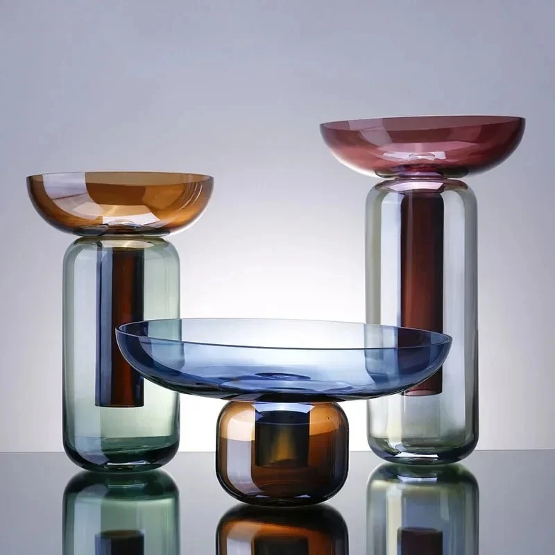 Gradient Colored Glass Vase Hydroponic Flower Pots Desk Decoration Artificial Flower Decorative Floral Arrangement Detachable