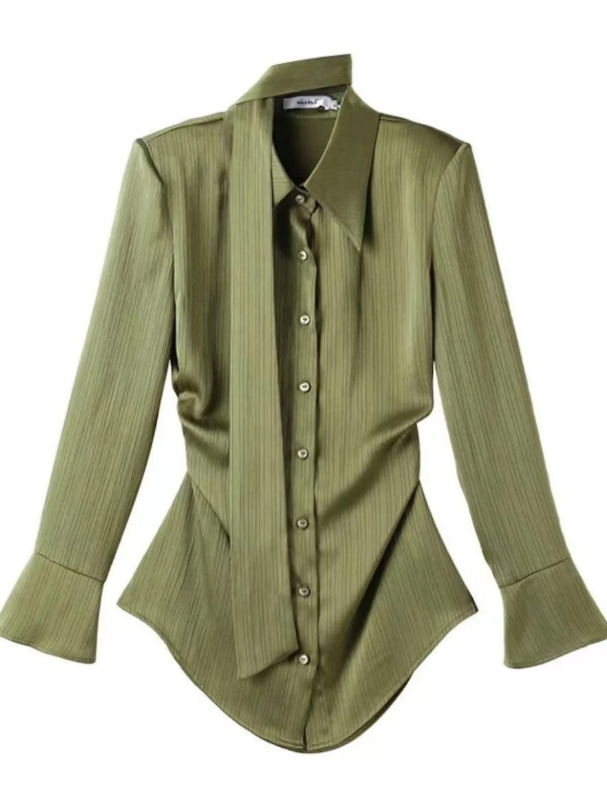 

Retro Hong Kong Sle Loose Fit Long Sve een irt Women's Faionable Casual Top Waist-Cinching Classic Collar