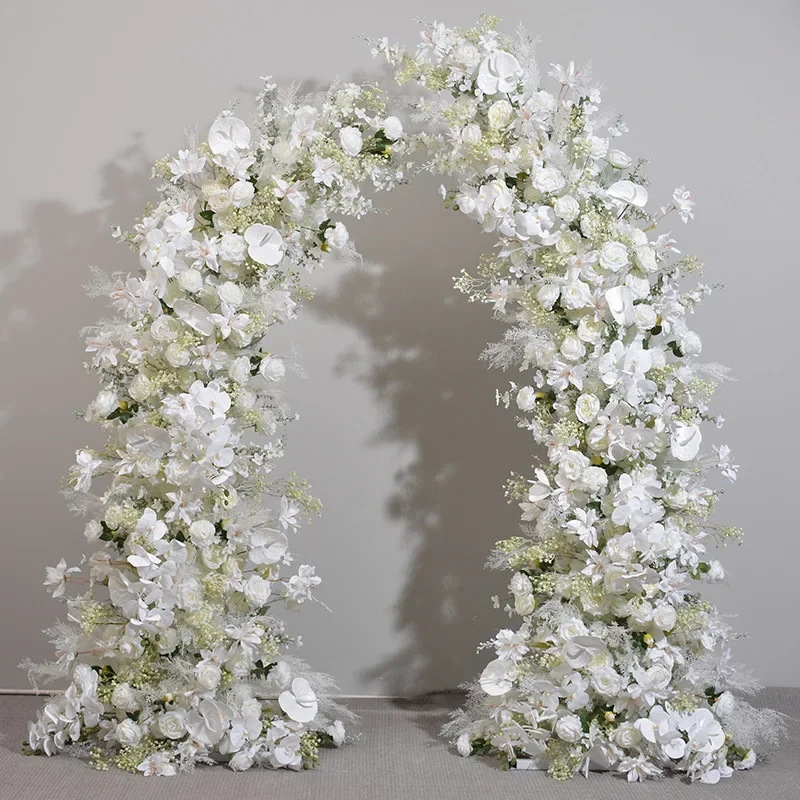 1.9 + 2.3 meters horn shelf floral arrangement, arch croissant ring decoration fake flower wedding background arrangement