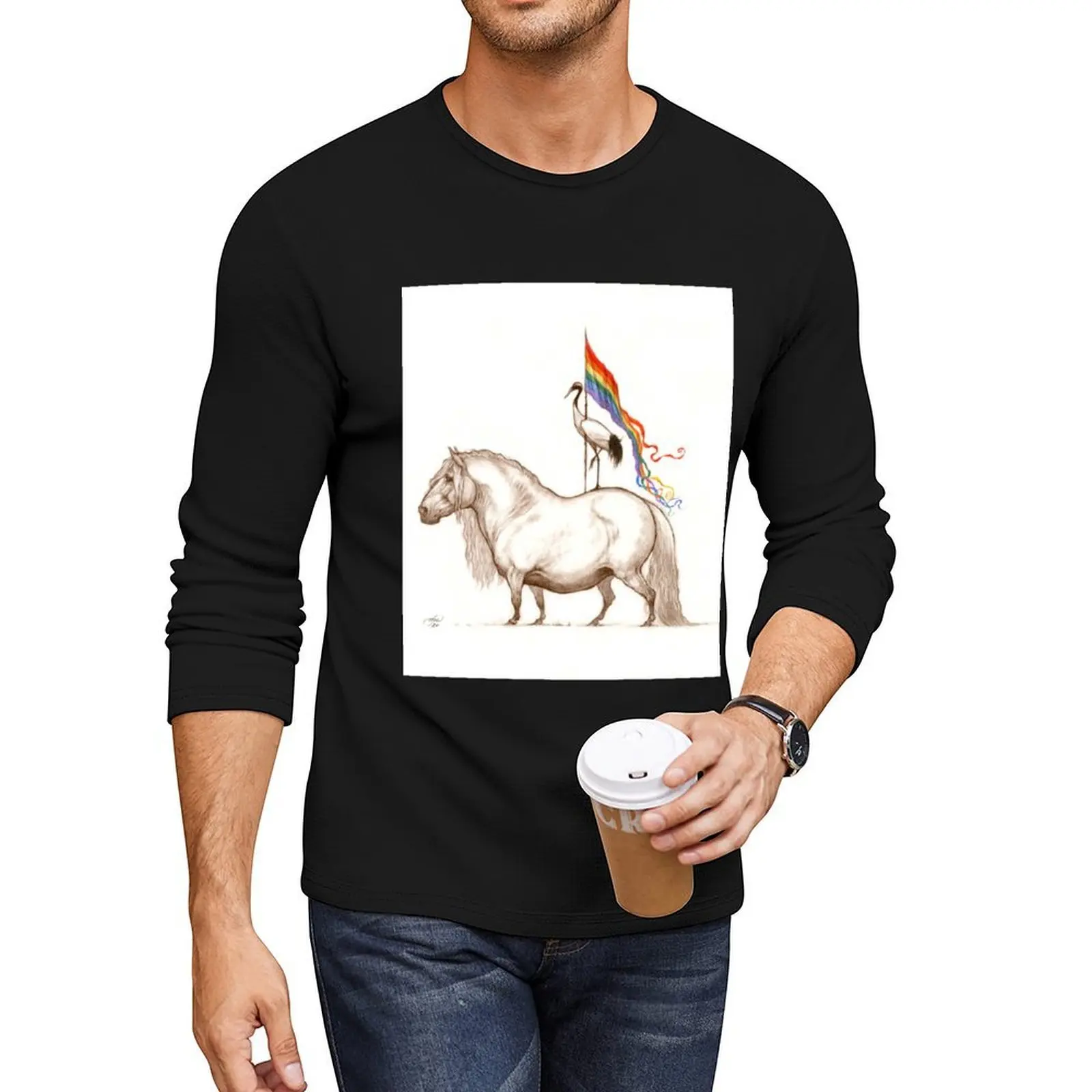 

Pudgy Horse for Pride Long T-Shirt heavyweight t shirts kawaii clothes anime clothes funny t shirts t shirts for men cotton
