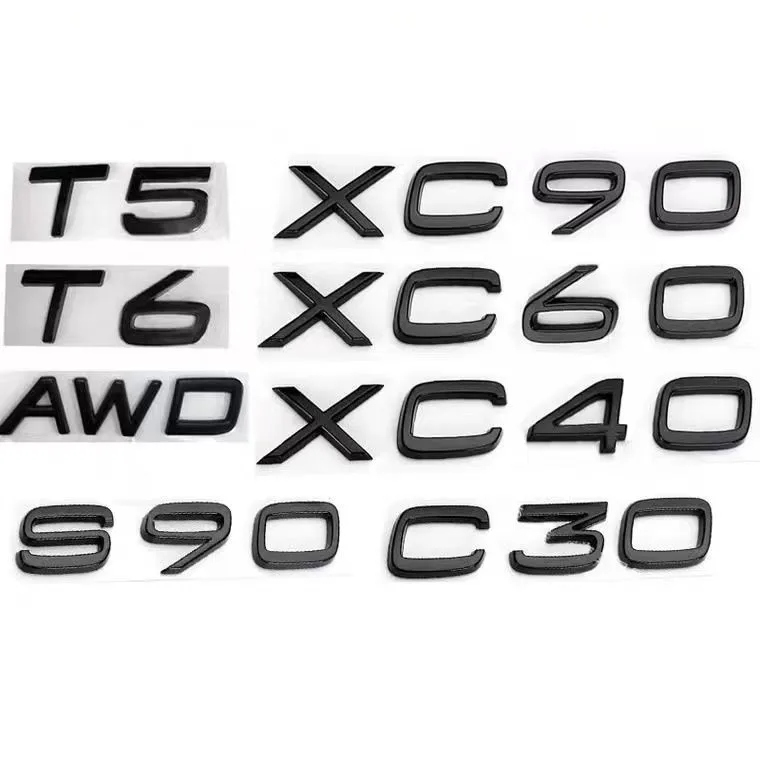 Nero lucido Emblema B5 B6 T3 T4 T5 T6 T8 V8 D3 D4 D5 D6 AWD Tronco di Auto Lettere Emblema per VOLVO XC90 XC70 XC60 XC40 Adesivi Per Auto