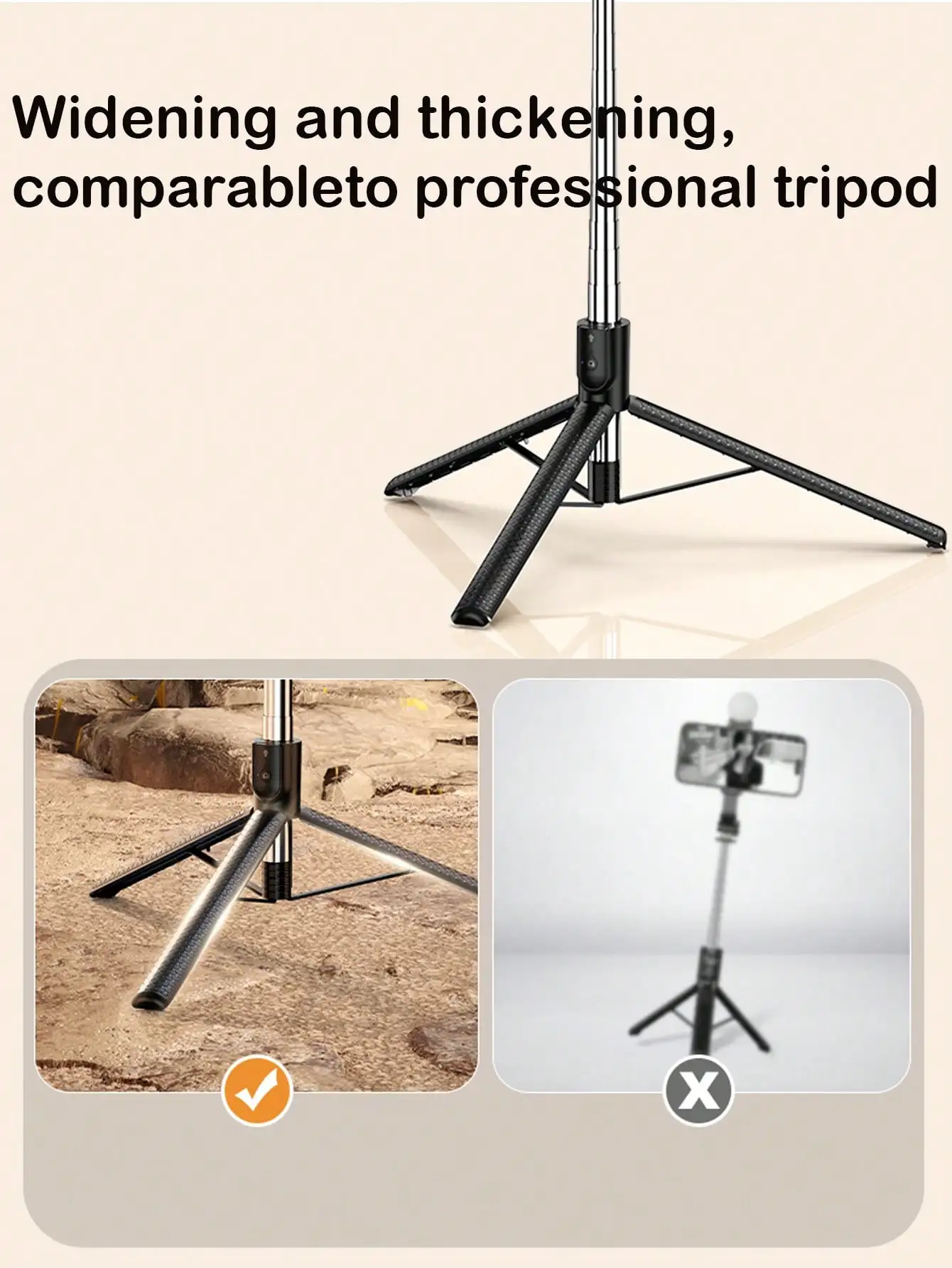 67-Zoll-Selfie-Stick mit verstärktem Stativ, multifunktionales, ausziehbares, tragbares Handy-Stativ mit Fernbedienung – Detail 3