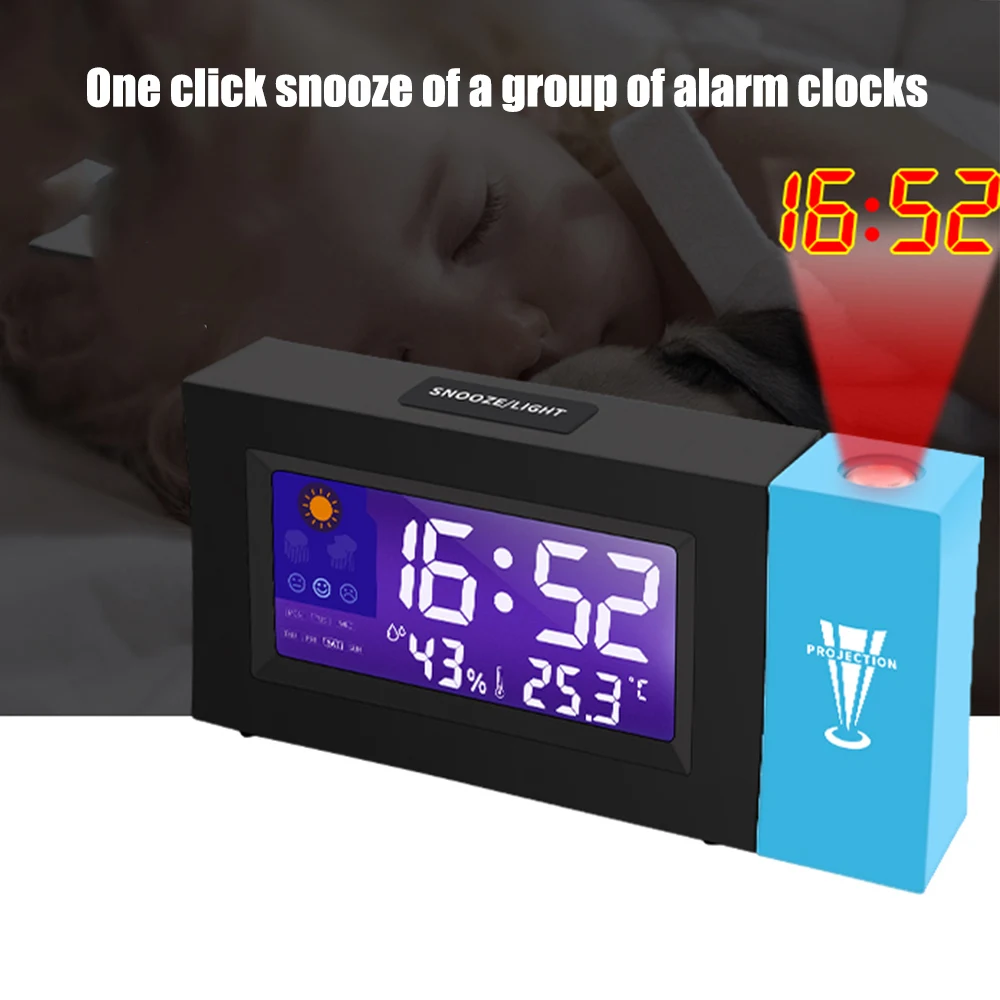 LED Digital Projection Alarm Clock Voice Wake Up Clock Date Week Temperature Display Countdown Timer Weather Forecast Clock