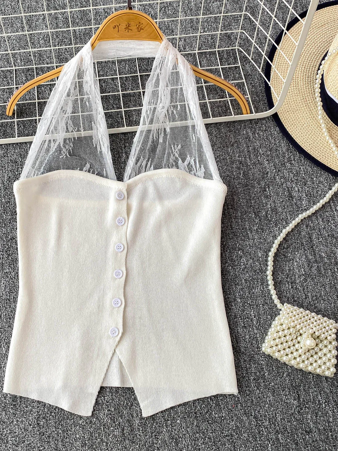 توب نسائي صيفي مثير بتصميم دانتيل وظهر مكشوف، مصنوع من الحرير الصناعي المحبوك #2