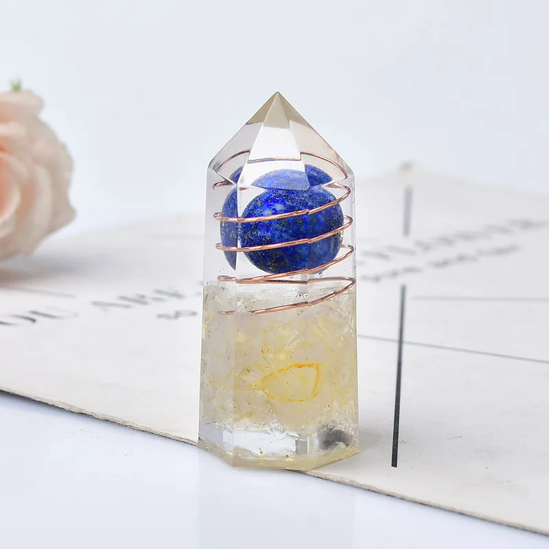 1PC Resin Natural Crystal Lapis Lazuli Ball Crystal Point Wand Healing Stone Meditation Home Decoration Reiki Chakra Tower Gift