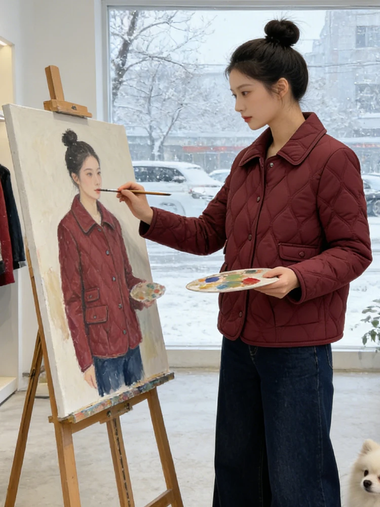 

Faionable Zipper Long Sve Thiened ort Jaet Women's Winter High Warmth down Cotton Coat Korean Sle Loose Fit