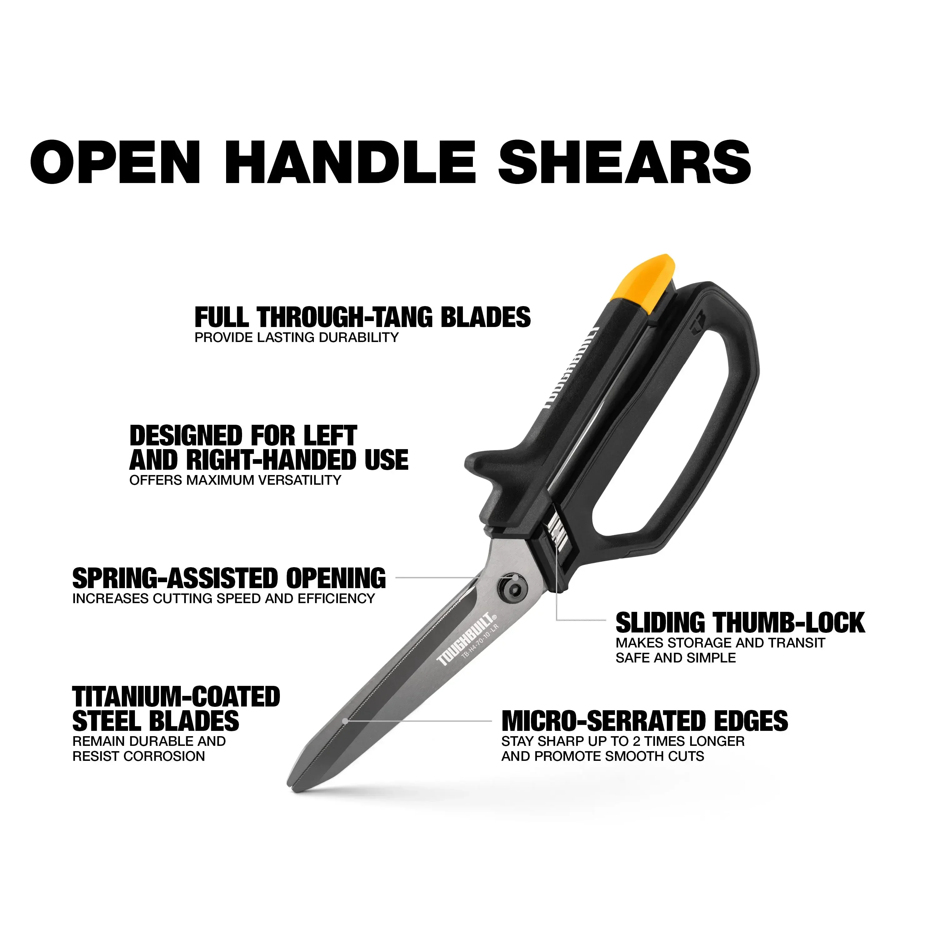 TOUGHBUILT Open Handle Tool Scissors TB-H4-70-10-LR for Cutting Iron Sheet for Home Use