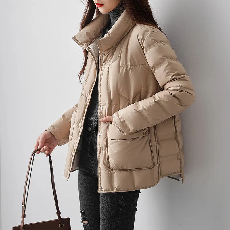 

2023 New Autumn Winter Warm Thick White Duck Down Coat Parkas Women Loose Oversize Down Jacket Female Long Sleeve Short Outwears