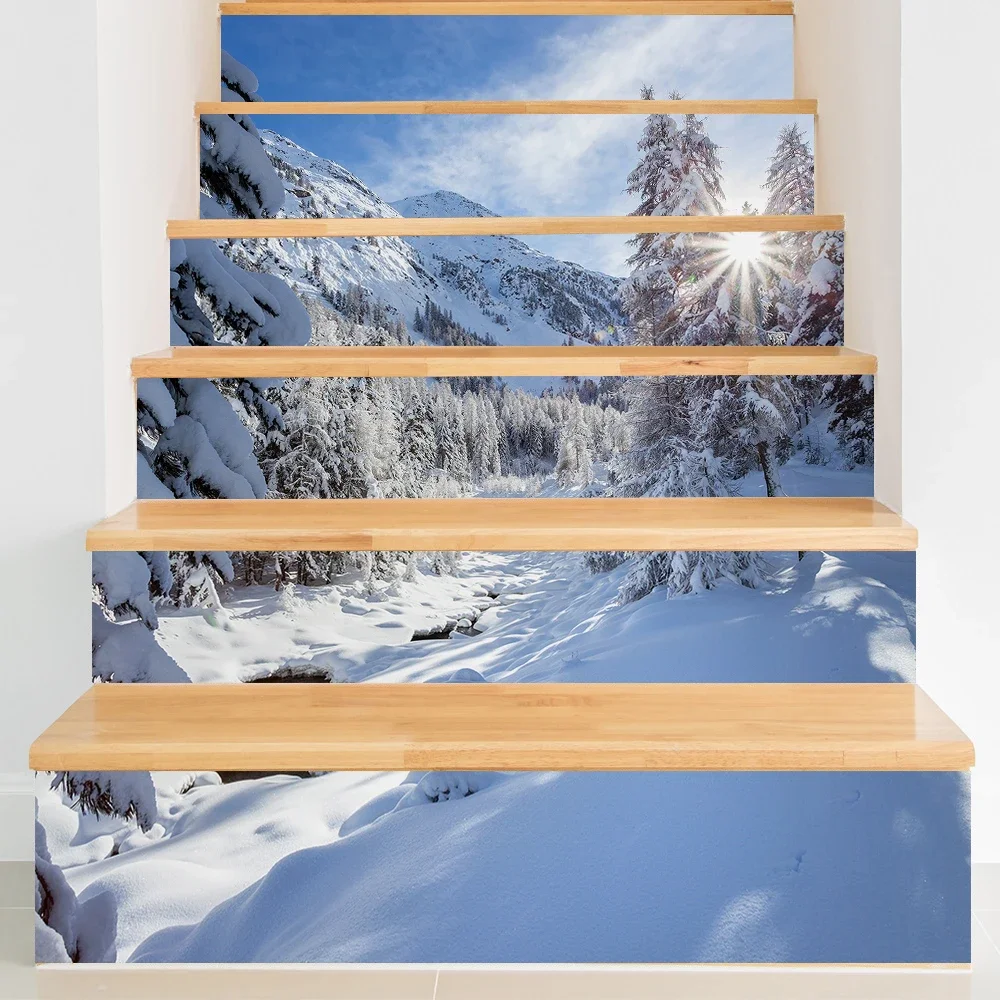 Sea Water Snow Mountain View Stair Sticker PVC Vinyl Decal Removable Self-adhesive Stair Treads Decoration Wallpaper Poster