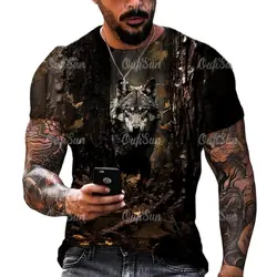 Jungle Animals T-Shirt For Men 3D Wolf Print Short Sleeve Tee Summer Outdoor Hunter T Shirt Oversized Top Tee Shirt Men Clothing