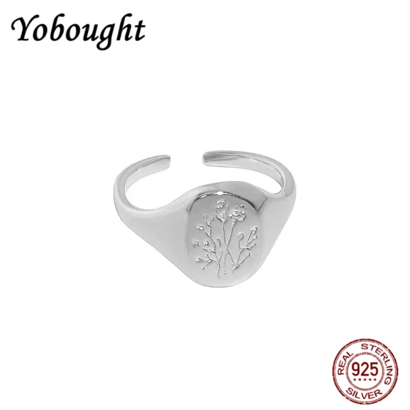 

NEW S925 Pure Silver Geometric Oval Flower Opening Ring Adjustable Jewelry Gift For Women's Wedding