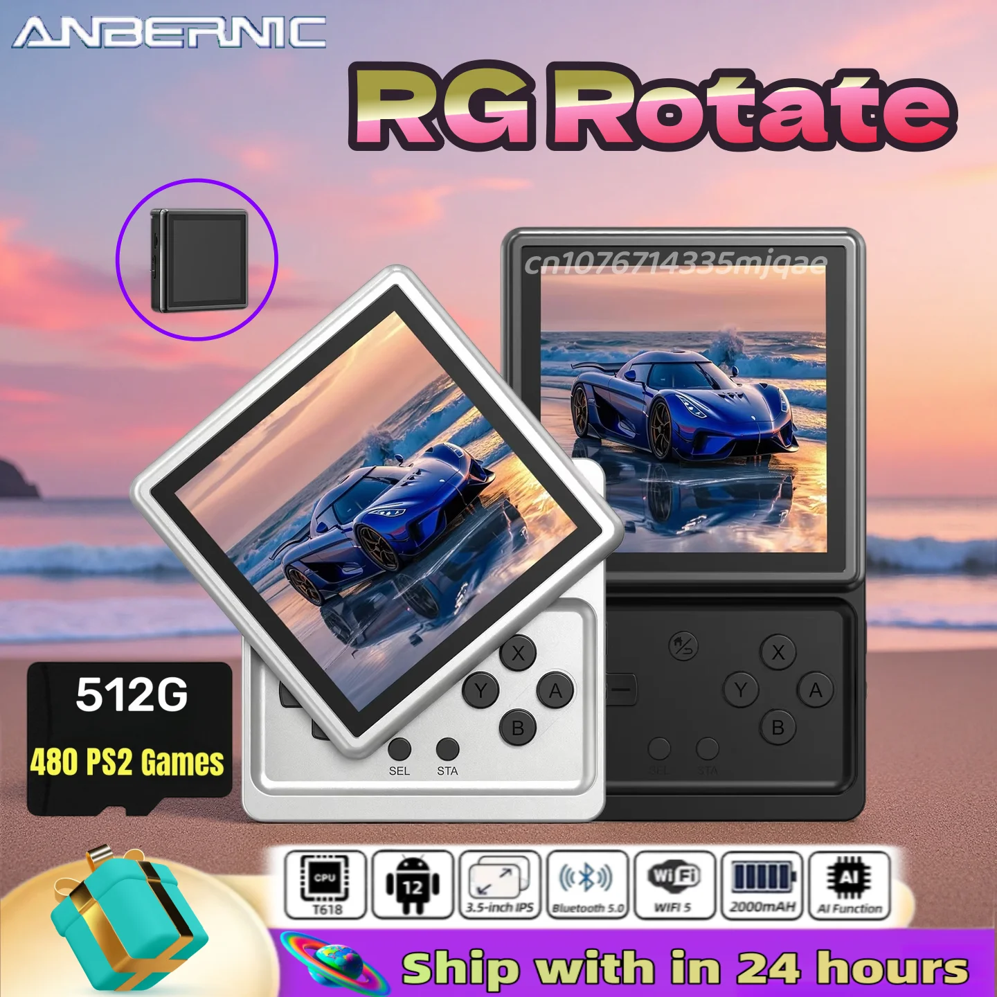 Anbernic RG Rotate Handheld Game Console 3.5" IPS Rotating Screen Android Portable Games Player Supports WIFI AI Streaming Gift