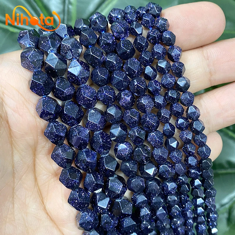 Natural Faceted Dark Blue SandStone Loose Beads 6/8/10mm for Charm Jewelry Making DIY Women\'s Necklaces Bracelets 14\