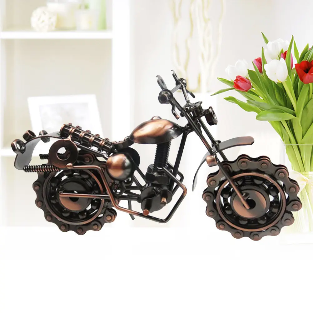 

Iron Motorcycle Bronze Tone Large Motorbike Decorative Sculpture for Home Bar Office Vintage Retro Desk Display
