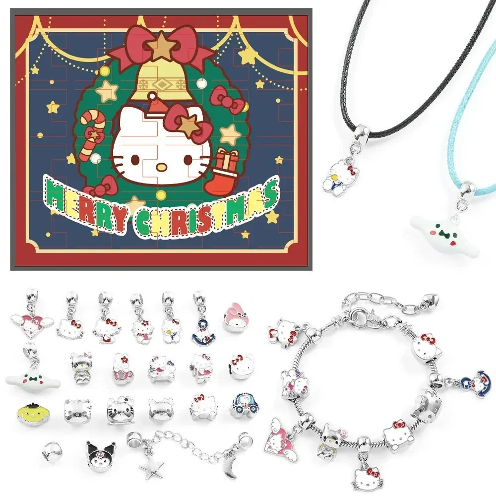 Nowy Disney Stitch świąteczny kalendarz adwentowy Hello Kitty kalendarz adwentowy odliczanie DIY biżuteria bransoletka naszyjnik Making świąteczny prezent