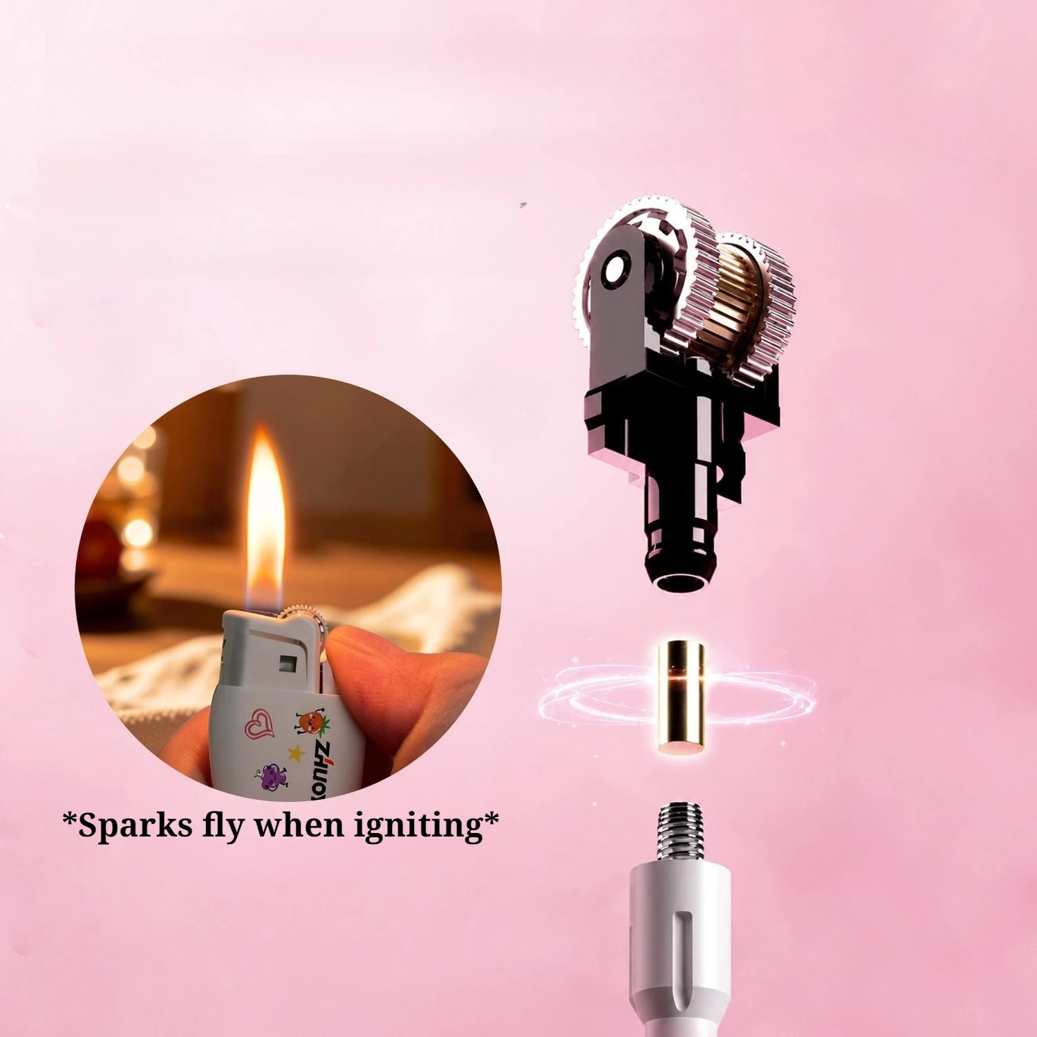 Refillable Flint Wheel Lighter with Open Flame, Creative Printed Streamlined Lighter Replaceable Flint Gas Lighter for Daily Use