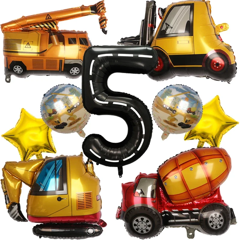 9 stücke 1 satz Engineering Thema Folien Ballons Mit 40 Zoll Anzahl Geburtstag Party Ballon Bau Fahrzeug Traktor Auto ballons