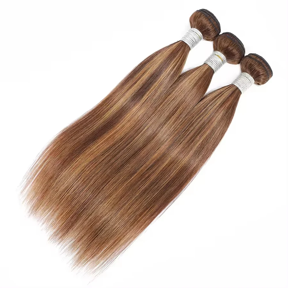 Linhua P4/27 Straight Human Hair Bundles 8 to 30 Inch 1 3 4 Bundles Highlight Ombre Brown Honey Blonde Straight Hair Weave Weft