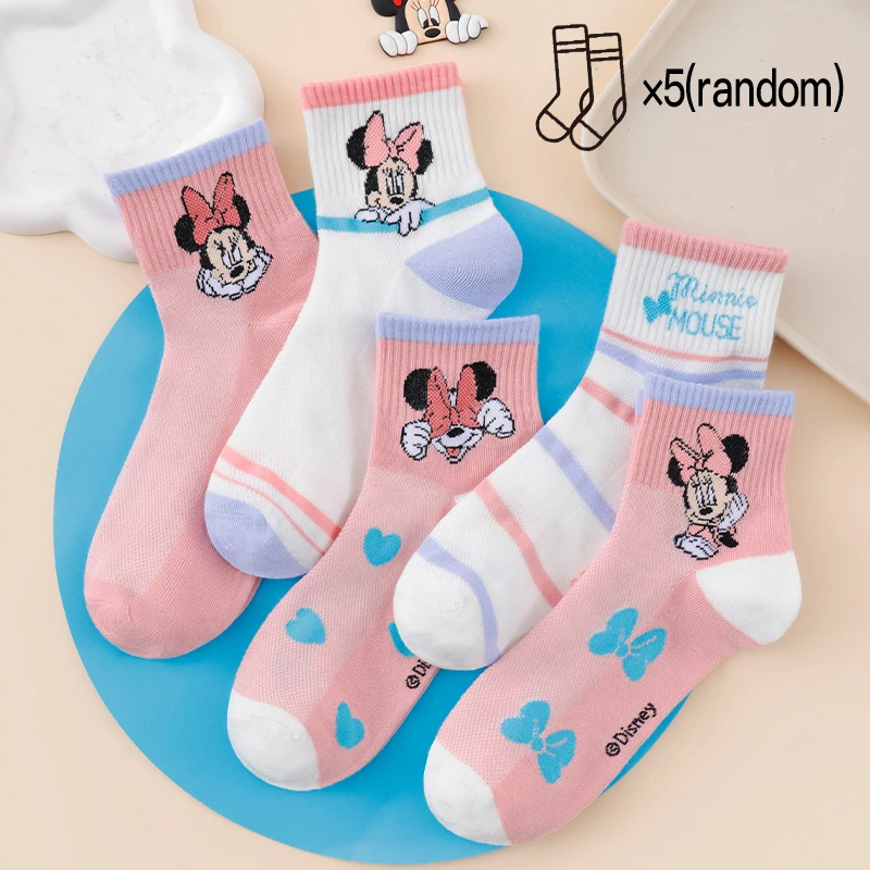 5 Pairs Four Seasons Women's Color blocked Fashion Cartoon Stripe/Letter/Love Versatile Comfortable Casual Middle Socks