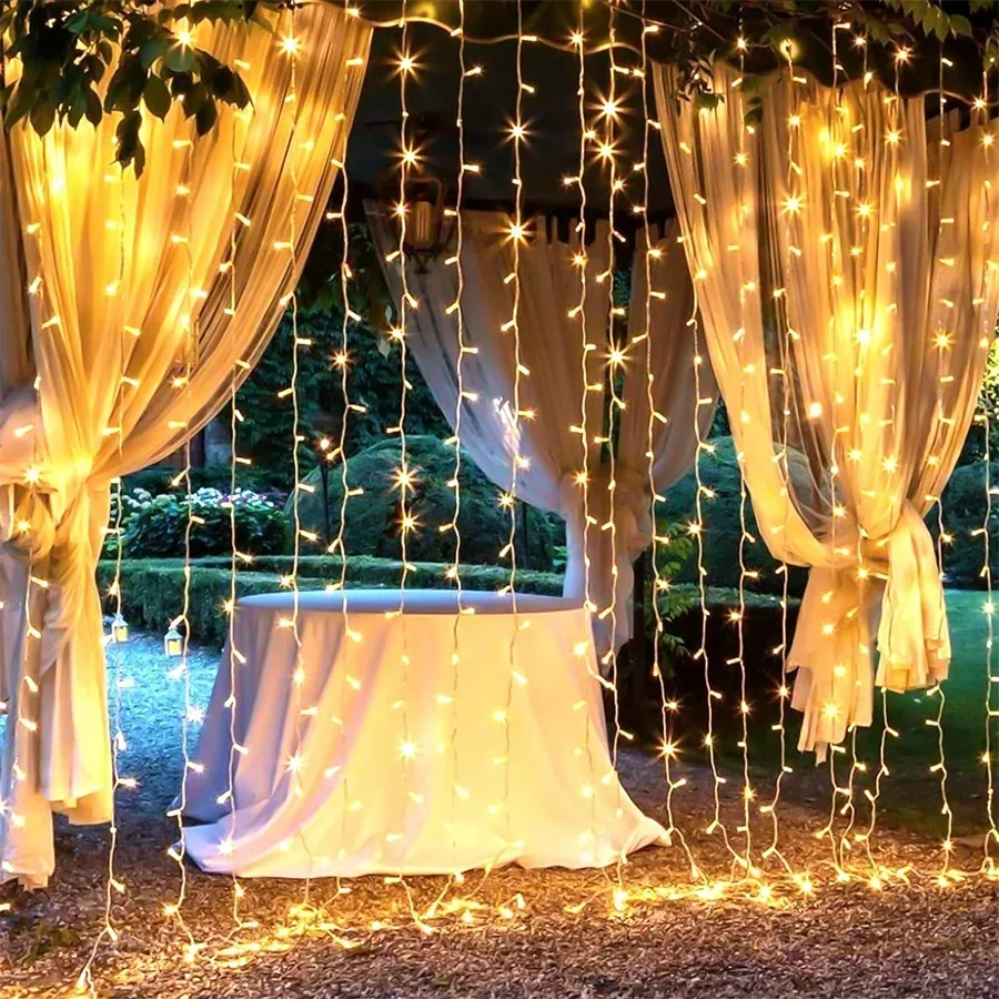 3X1/3X3/6X3M LED Curtain Light Outdoor With Remote Christmas Window Curtain Fairy Light Wedding Party Hanging Garland Light