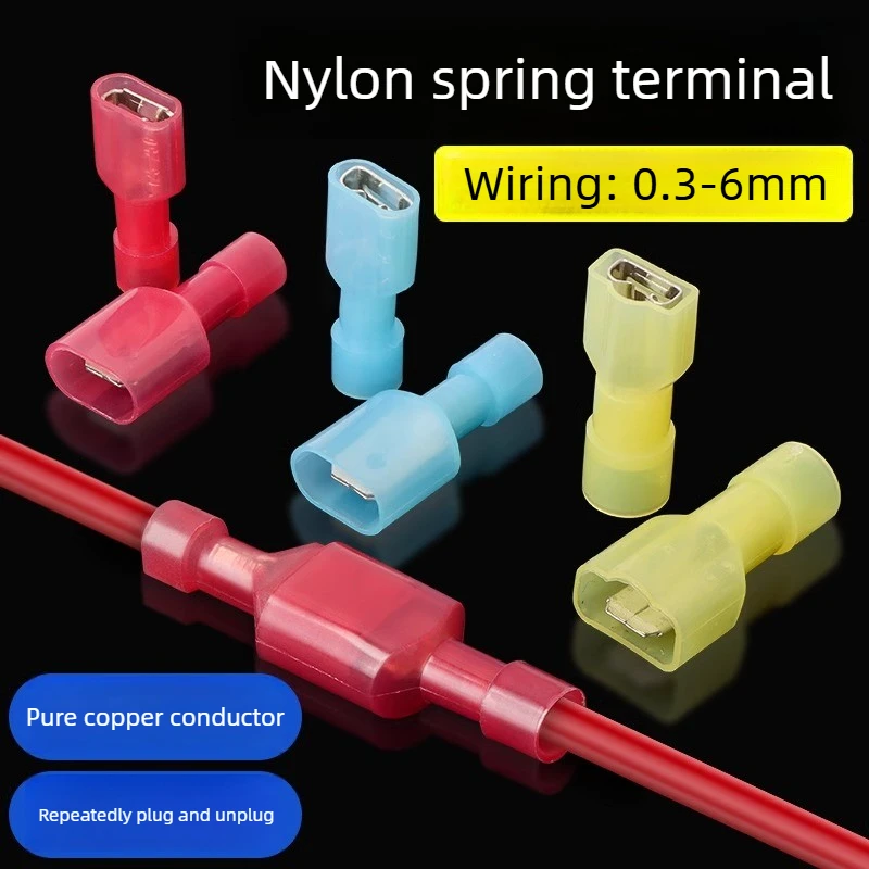 Nylon spring end quick connection terminal butt plug joint 6.3 male and female spring insert fully insulated