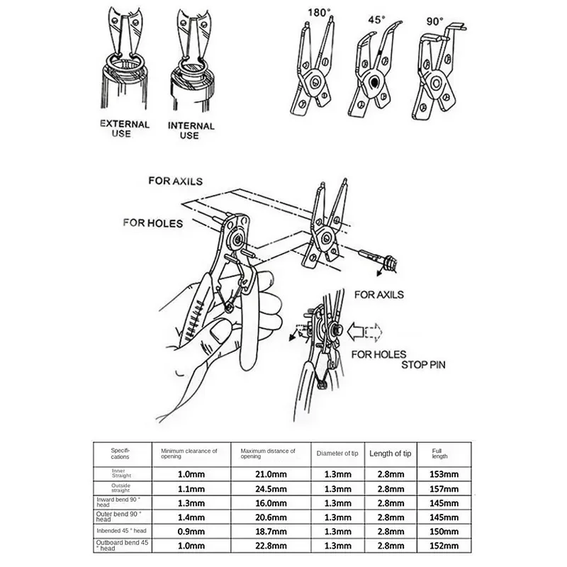 Multifunctional 4-In-1 Circlip Pliers Set Snap Ring Pliers Multi Crimp Removable Plier Head Retaining Circlip Pliers Hand Tools