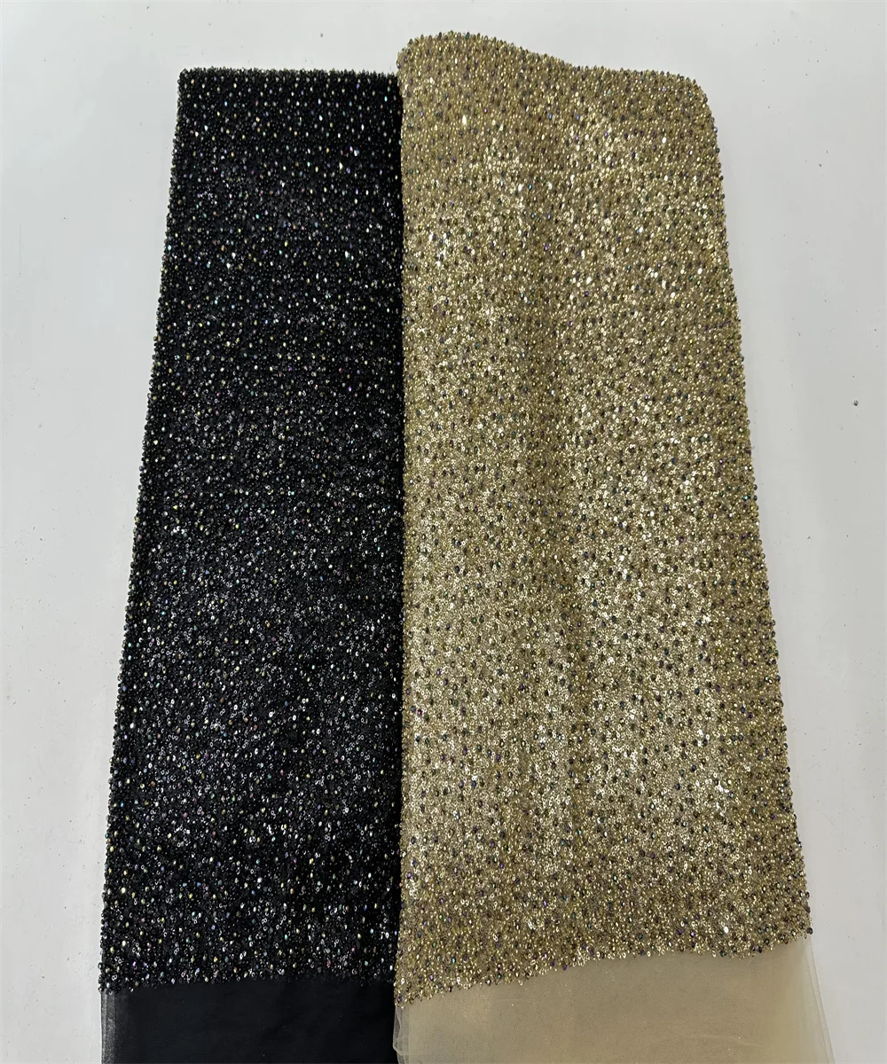 African High Quality rhinestone beaded fabri Plus Sequin tulle Lace Fabric High Quality Sequin Embroidery French lace Nigerian
