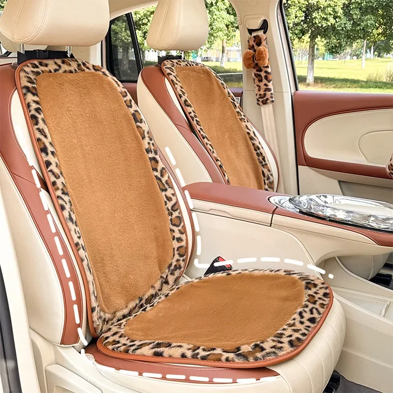 For Toyota Camry Cross-Border Leopard Print Car Seat Cushion Thickened Warm Winter Rabbit Fur Soft Comfortable