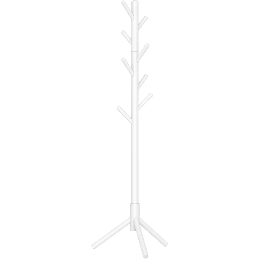 Free standing treeshaped solid wood coat rack with 8 hooks featuring 3 height options ideal for organizing clothes hats and bag
