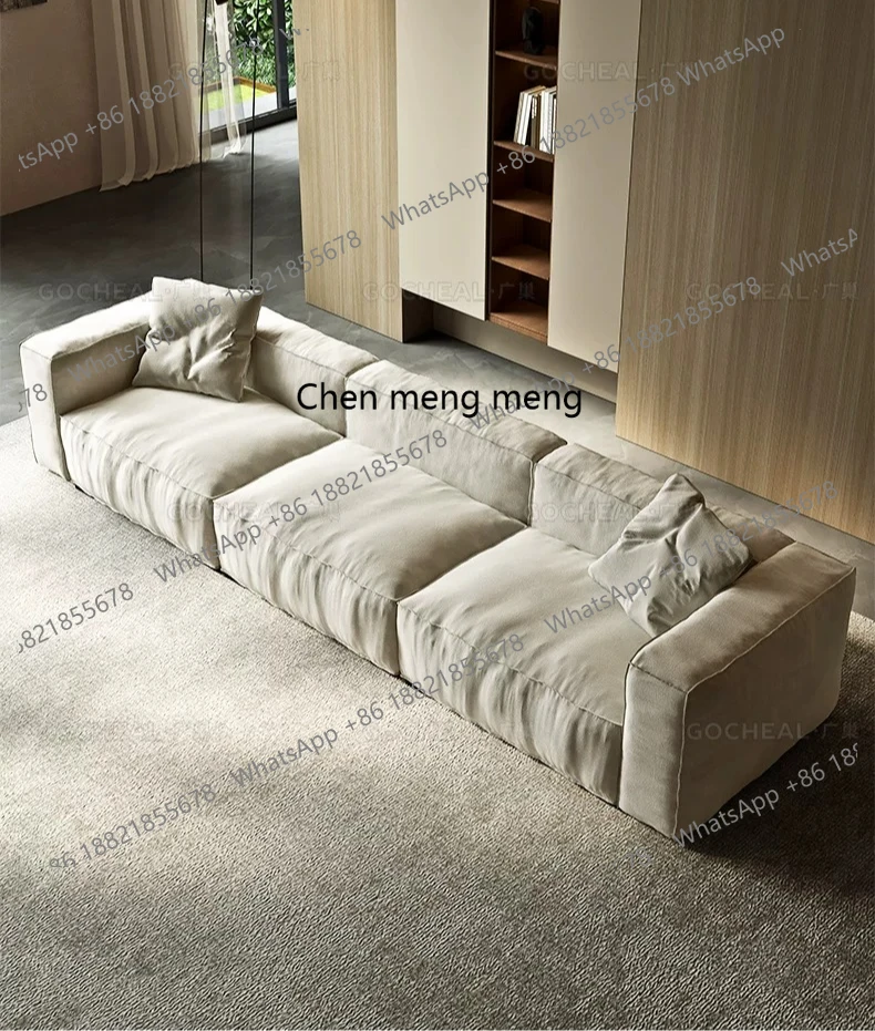 

Wabi Sansan Linen Fabric Sofa Tofu Block Nordic Living Room Straight Row Cotton and Linen Sofa A