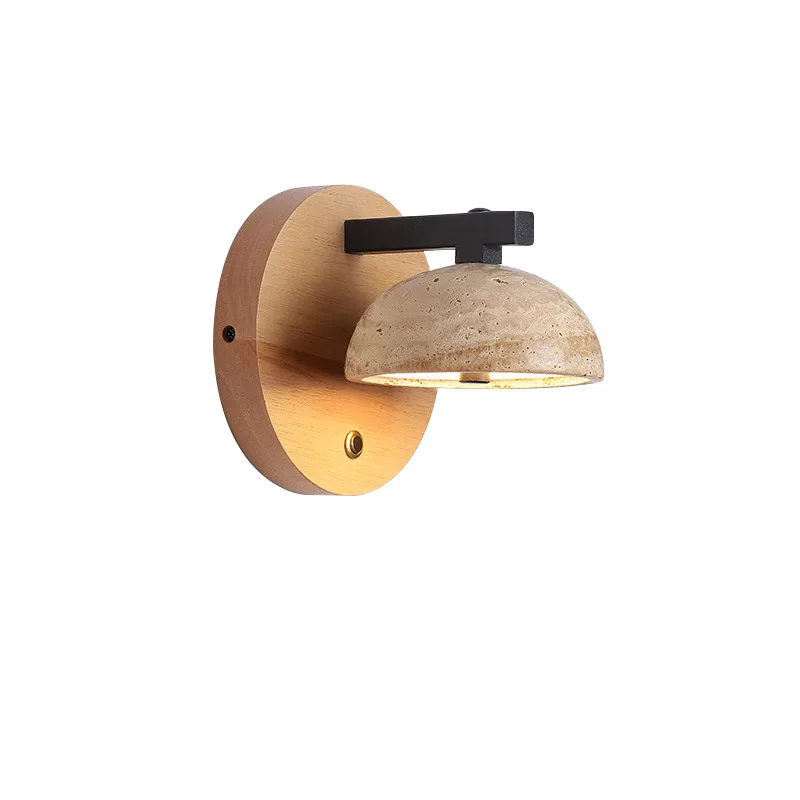 

French retro Chinese antique designer mushroom yellow travertine wall lamp, living room entrance LED atmosphere