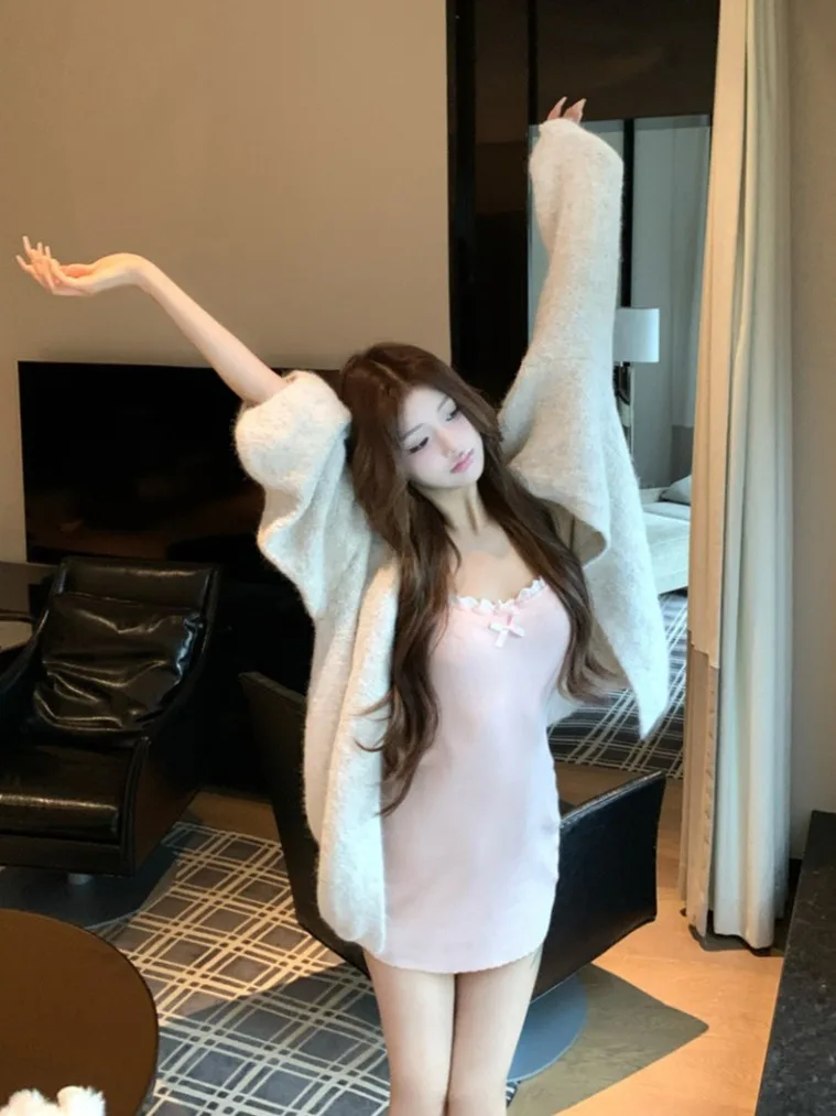 

Sexy Summer New Arrival Lace Trim Bodycon Knitted ort Dr Wrap around Strap Design Comfortable Cotton Blend Long Sve O...