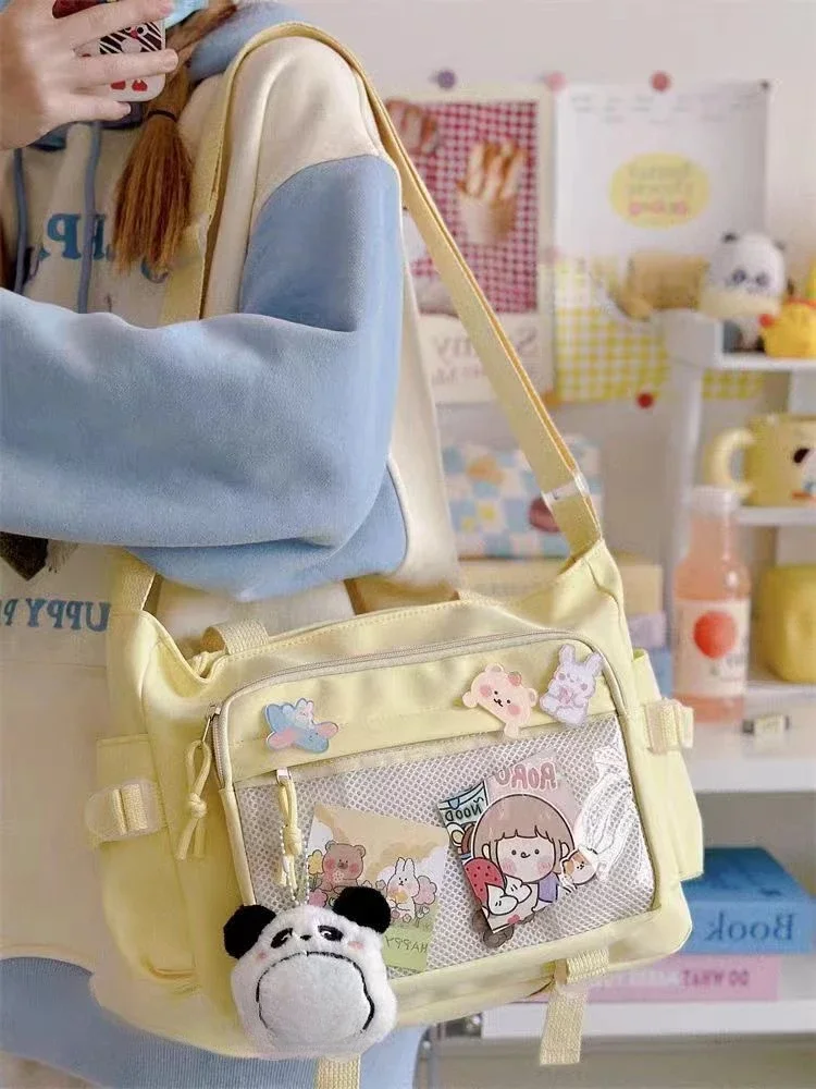 Nowe Y2K małe nylonowe torby Crossbody damskie przezroczyste kieszenie Kawaii japońskie szkolne dziewczyny Itabag Ita torba torebki i portmonetki