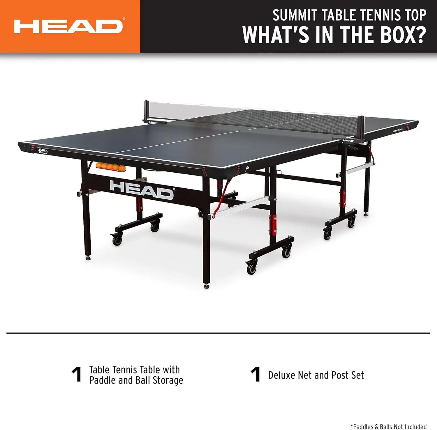 Summit USA Indoor Table Tennis Table, Competition Grade Net, 10 Minute Easy Set Up – Ping Pong Table W/ Playback Mode