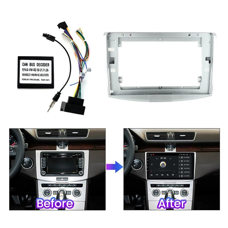 Media Player Bezel Car Radio Dashboard Mounting Panel Frame Cable Canbus Decoder Harness Trim Panel For VW Passat B7 2011-2015