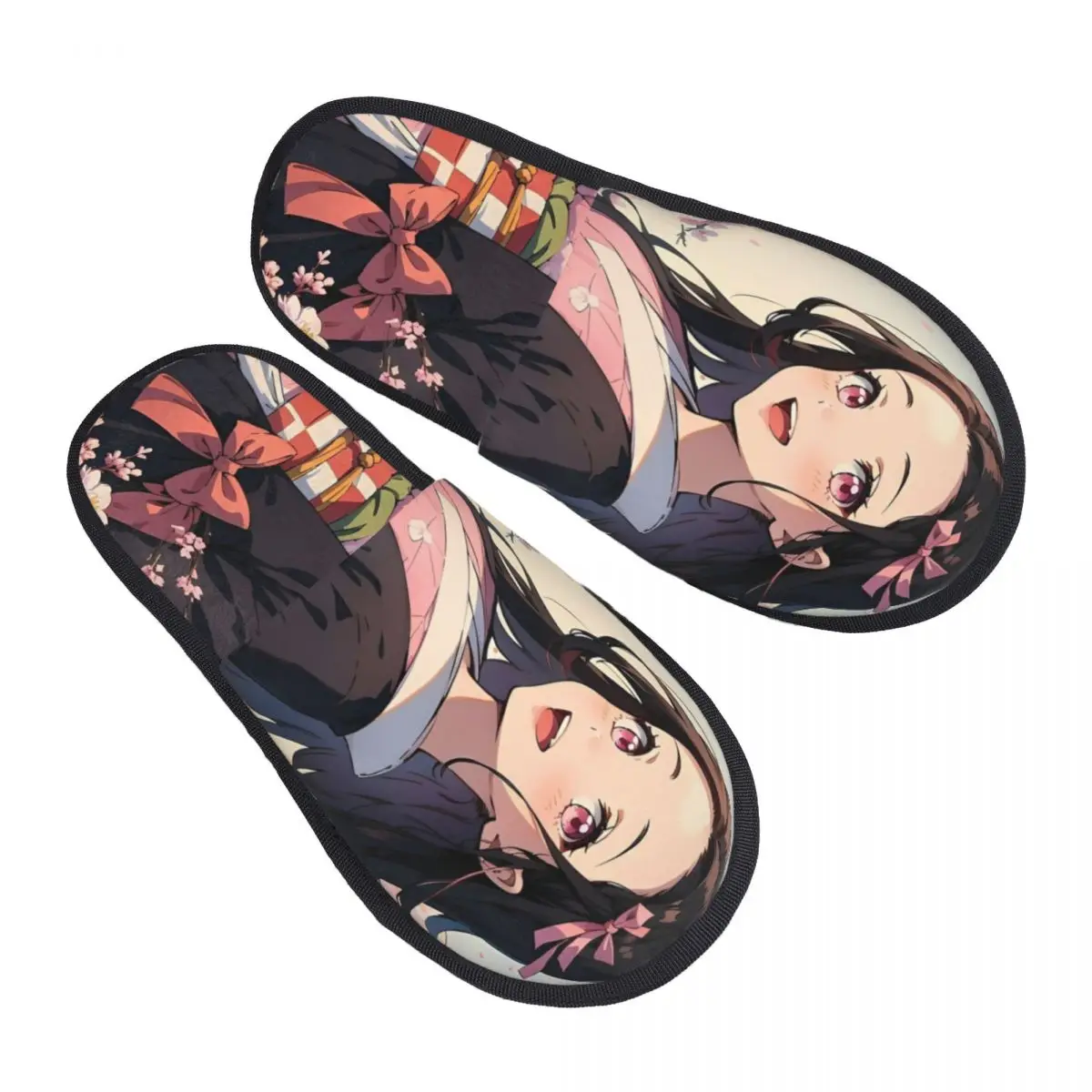 

Зимние домашние тапочки в стиле аниме Kawaii Nezuko Merch, домашние меховые тапочки, шлепанцы для спальни, мягкие нескользящие шлепанцы Demon Slayer