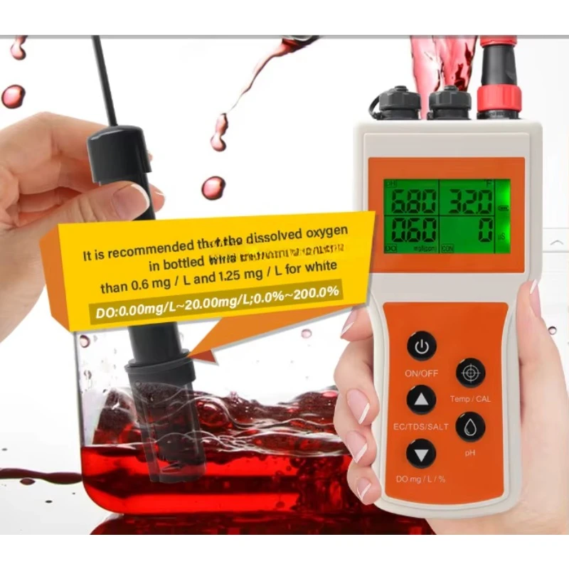 High Precision Portable  6-in-1 Multifunctional Water Quality Monitor SALT & DO PH Meter for Aquaculture hydroponics