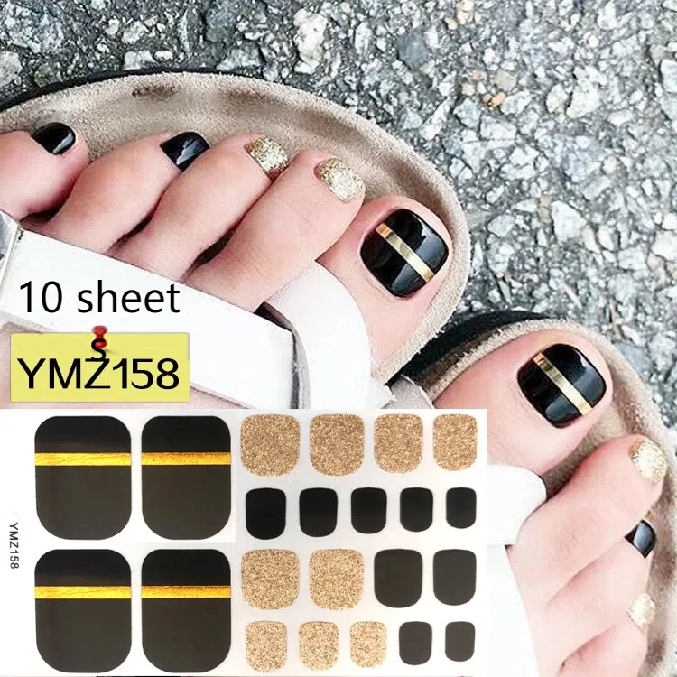 10 arkuszy/paczka brokatowe cekiny naklejka na paznokcie pełna pokrywa wodoodporna naklejka stóp tabletki na paznokcie naklejki na paznokcie Manicure DIY paznokci