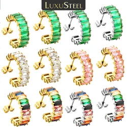 LUXUSTEEL Colorful Cubic Zirconia earring for Women Stainless Steel Hoop Earrings Stud Drop Earrings Fashionable Jewelry Gift