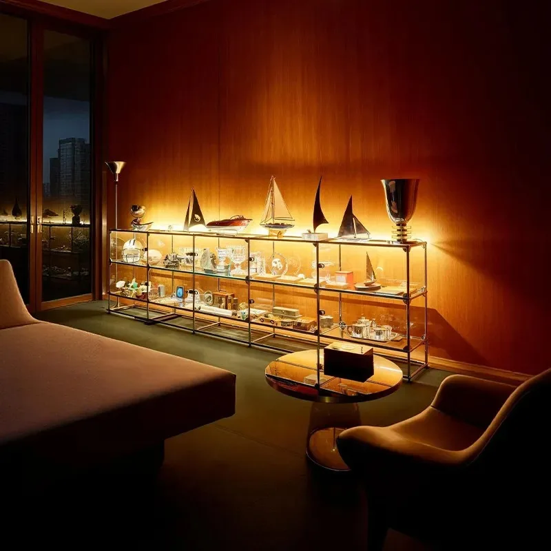 Glass Side Cabinet Living Room Bedroom Module Storage Transparent Display Cabinet