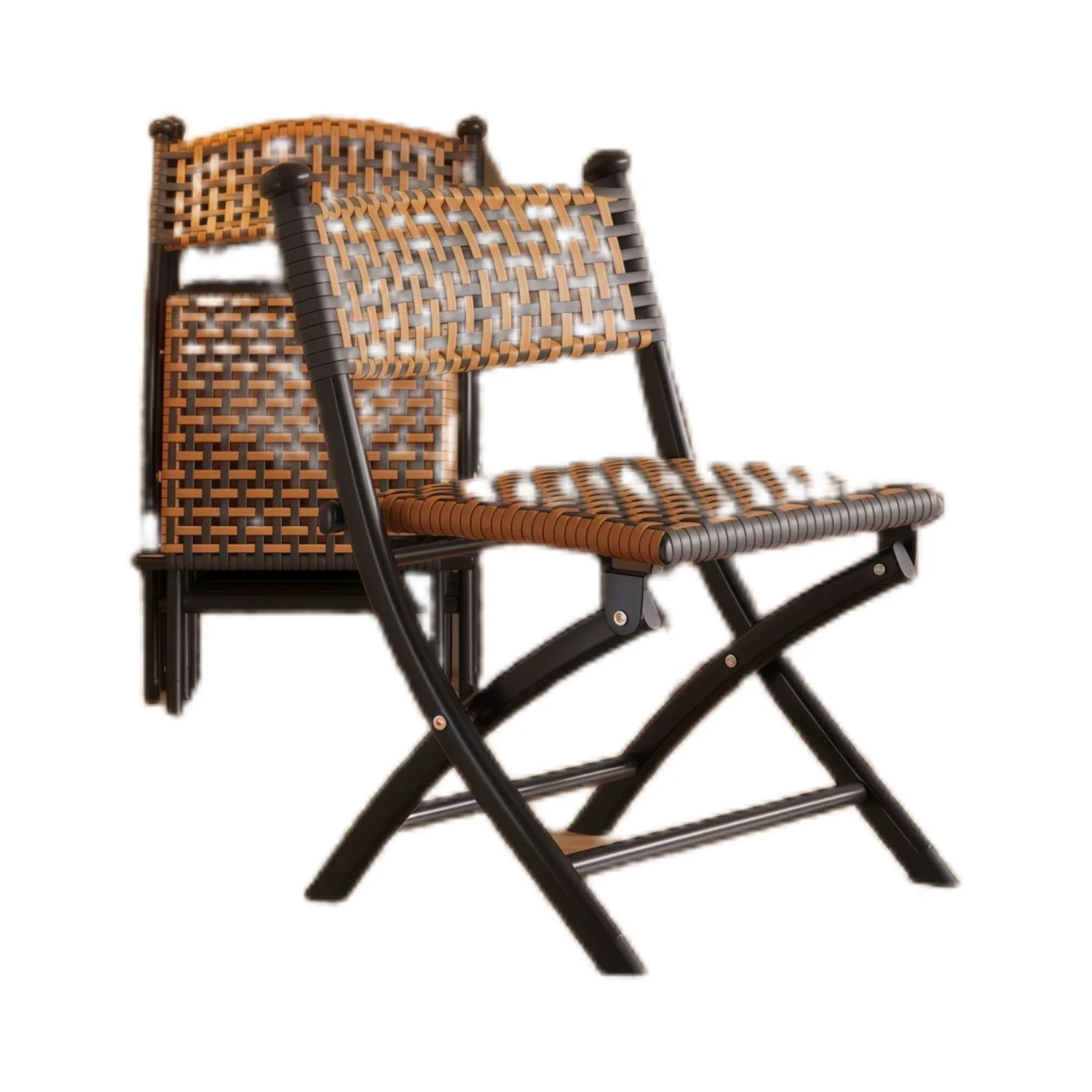 Portable Folding Two-Tone Woven Rattan Camping Chair With Backrest Sturdy Metal Frame For Outdoor Fishing Hiking Picnic Patio