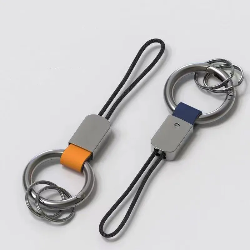 Chaveiros de couro genuíno para homens e mulheres, cordão de algodão, pulseira de metal, presente, porta-chaves da moda, acessórios de joias