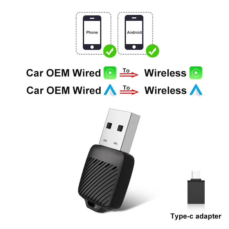 Kabelgebundener zu kabelloser CarPlay/Android-Auto-Adapter, 5 GHz WiFi5, USB/Typ-C-Plug-and-Play, für 99 % original kabelgebundene CarPlay/Auto-Autos – Detail 7